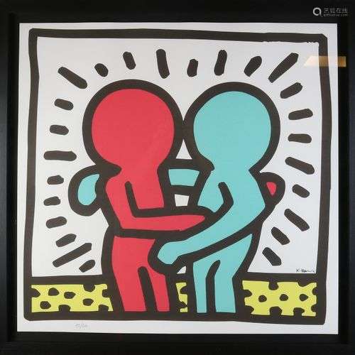 Keith Haring. N° 15/200. Couple amoureux. Lithographie sur p...