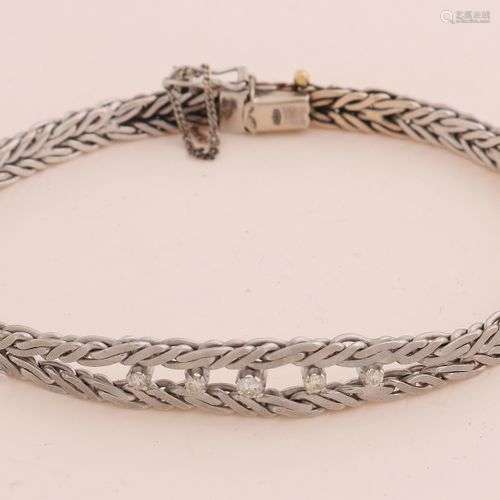 Bracelet double tressé en or blanc, 585/000, avec diamant. B...