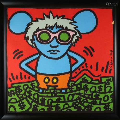 Keith Haring. Andy Mouse 1986. Lithographie sur papier. Dime...