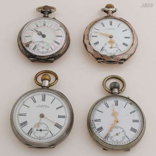 Lot de quatre montres de poche, 3 montres de poche en argent...