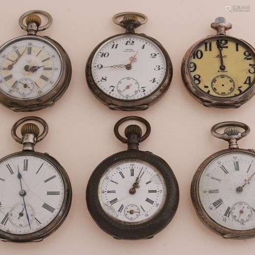 Lot de six montres de poche en argent, 800/000. o Union, Mon...