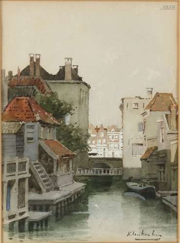 J.C. Klinkenberg. 1852 - 1924. Canal d'Amsterdam. Aquarelle ...