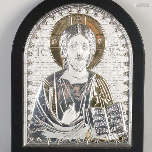 Icône en argent, 925/000, avec une image de Jésus-Christ, av...
