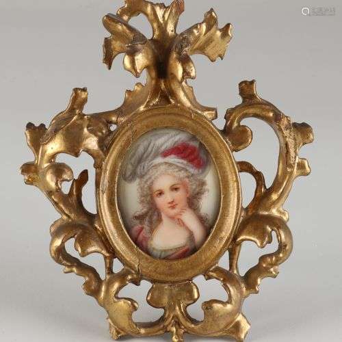 Portrait miniature du XIXe siècle sur porcelaine avec cadre ...