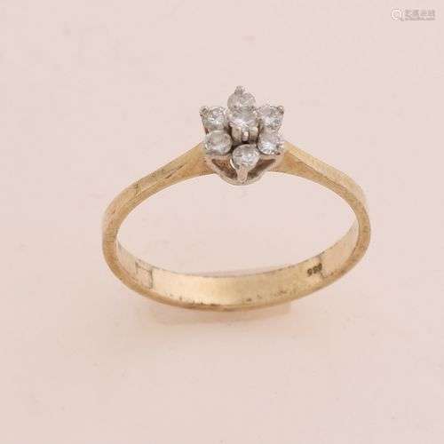 Bague rosette en or jaune, 585/000, avec diamant. Bague rose...