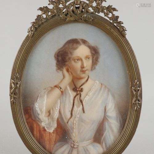 Portrait de femme miniature ancien. XIXème siècle. Monogramm...