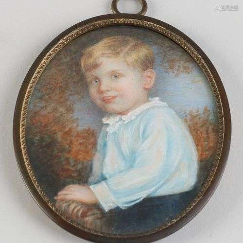 Portrait miniature ancien. Circa 1900. Portrait d'un garçon....