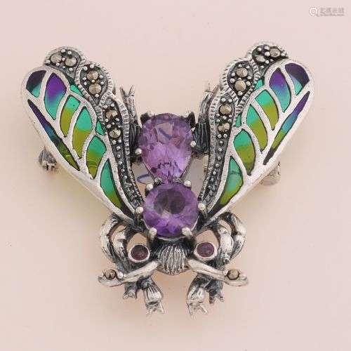 Broche/pendentif en argent, 925/000, en forme de mouche avec...