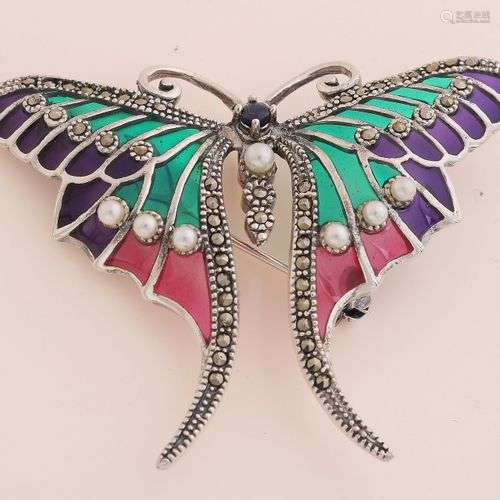 Grande broche/pendentif, 925/000, en forme d'un grand papill...