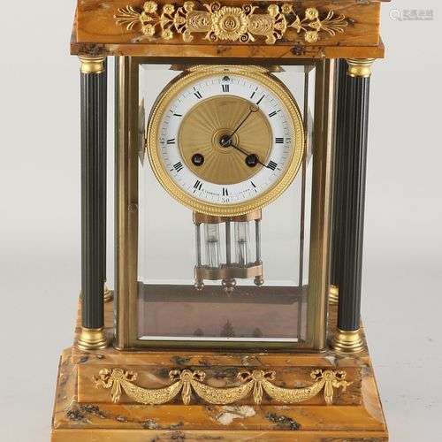 Grande pendule de cheminée ancienne en marbre français Napol...