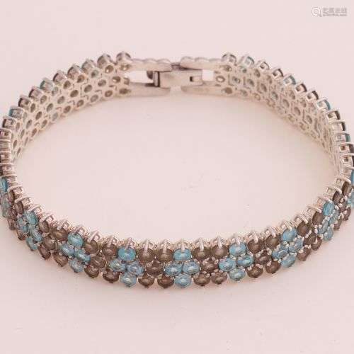 Bracelet large en argent, 925/000, avec des pierres de coule...