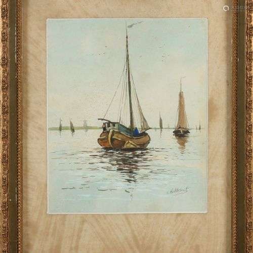 A Hobbe Smith. Vers 1920. Bateaux à fond plat sur des eaux c...