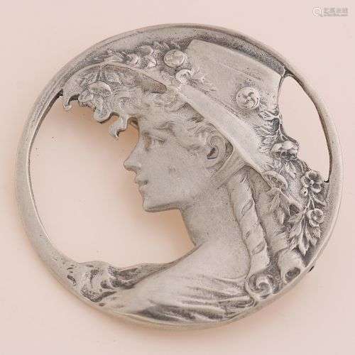 Broche/pendentif ronde en argent, 925/000, partiellement sci...