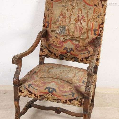 Grand fauteuil avec liaison par pieds croisés et tapisserie ...