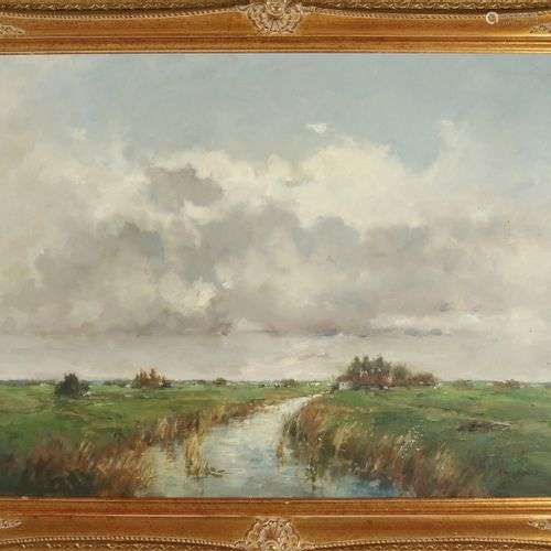 Jan van Rijsewijk. 1928 - 1987. Paysage hollandais avec des ...