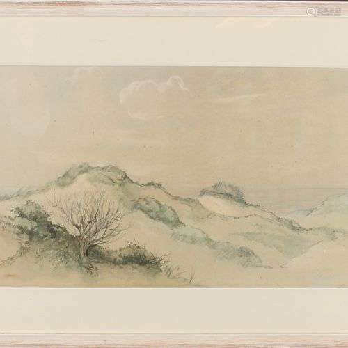 Jan Kagie. 1885 - 1971. Vue des dunes de Texel. Aquarelle su...