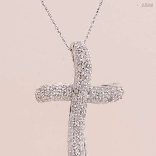 Collier et pendentif croix en argent 925/000, avec diamants....