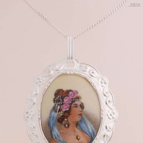 Collier en argent avec pendentif, 925/000, avec limoges. Col...