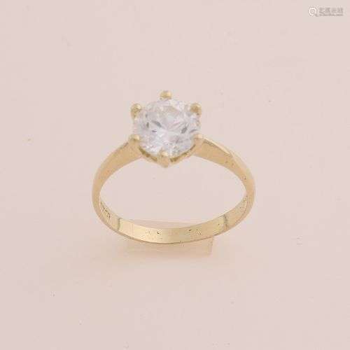 Bague solitaire en or jaune, 585/000, avec zircon cubique. B...