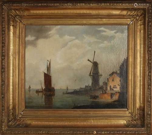 HH op der Heijde, 1852. 1813 - 1857. Vue d'un port néerlanda...