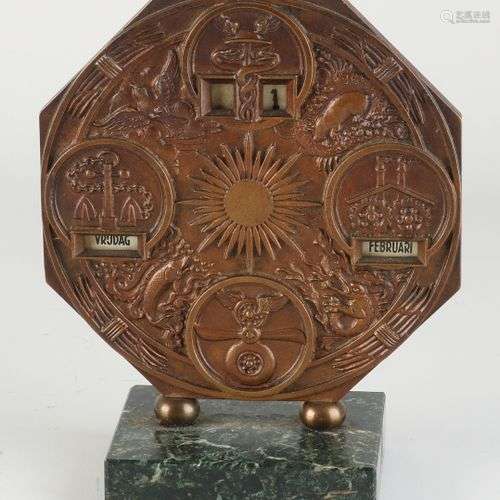 Calendrier de bureau en bronze antique avec base en marbre n...