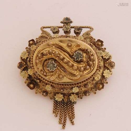 Broche / pendentif régional en or jaune, 585/000. Modèle ova...