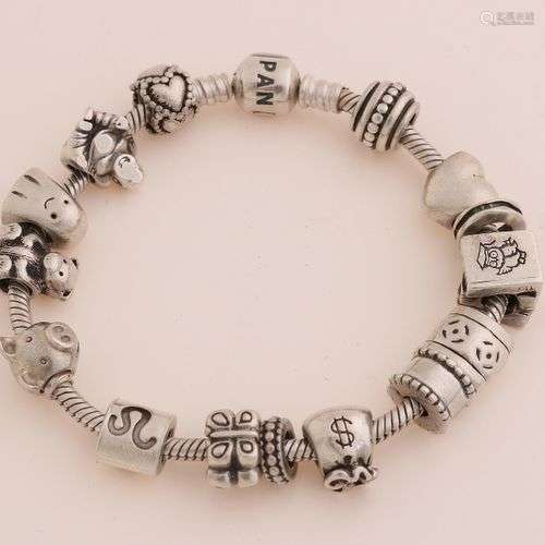 Bracelet Pandora en argent, 925/000, avec fermoir Pandora et...