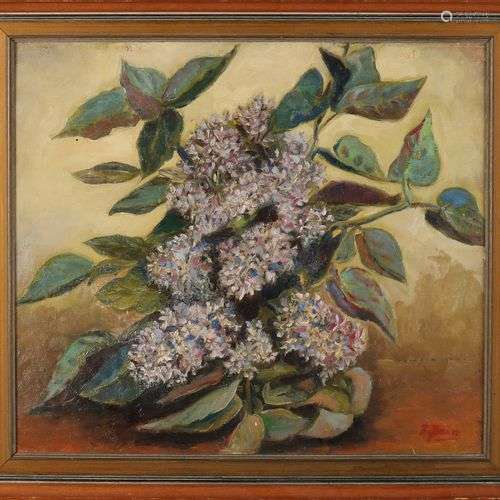 B. Jorin. Lilas. Huile sur lin. Maroufle. Dimensions : H 40 ...