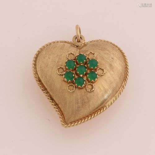 Coeur en or jaune, 750/000, avec pierres vertes. Pendentif c...