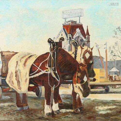 weber. 20ème siècle. Charrette à cheval sur le quai de Rotte...