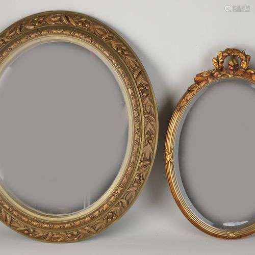 Deux miroirs ovales anciens/anciens. Couleur or. Circa 1900-...