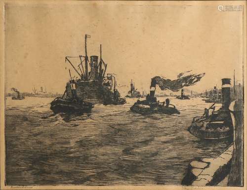 Jan Sirks. 1885 - 1938. Navires dans le port de Rotterdam. G...