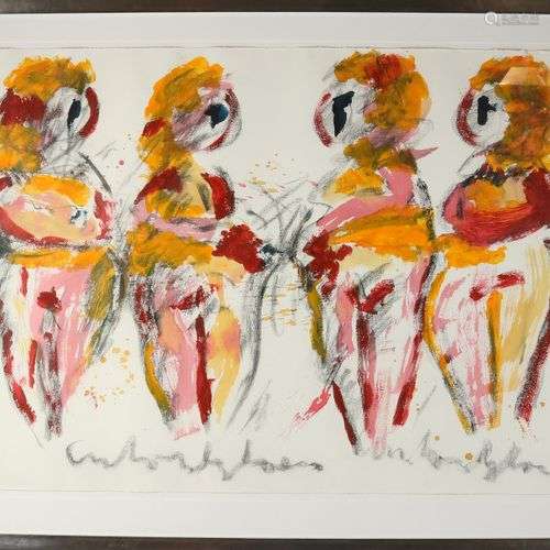 Anton Heyboer. 1924 - 2005. Quatre femmes. Peinture d'affich...