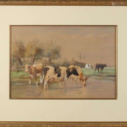 Dirk Peter van Lokhorst. 1848 - 1894. Vaches à l'abreuvoir. ...