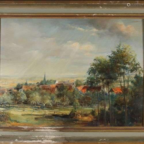 O. Koster. Deuxième moitié du 20e siècle. Paysage avec villa...