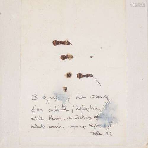 Christian TOBAS (né en 1944). Trois gouttes de sang d'un art...