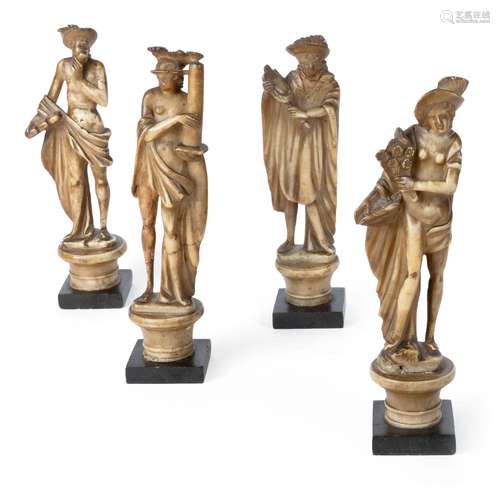 Suite de quatre figures sur un socle. Sicile ? 17ème siècle.