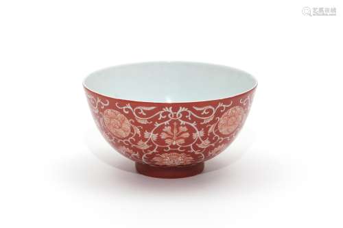 An Iron Red Floral Bowl with Guangxu Mark