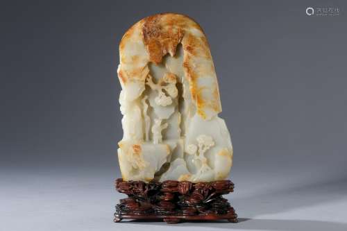 A Hetian Jade Landscape and Figural Carving