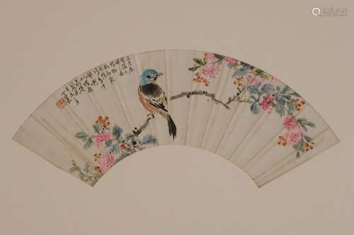 A Color on Fan Surface of Bird and Flowers by Ding Bao