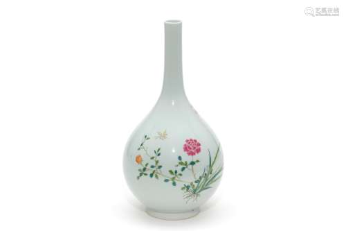 A Famille Rose Floral Long Neck Vase with Chenghua Mark