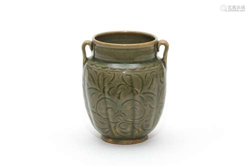 A Yaozhou Ware Low Relief Melon-Form Jar with Loops