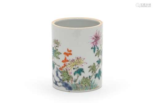 A Famille Rose Floral and Lyrics Bitong Brush Pot