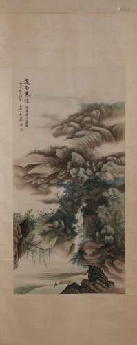 A Color on Paper of Landscape and Figural by Wu Hufan