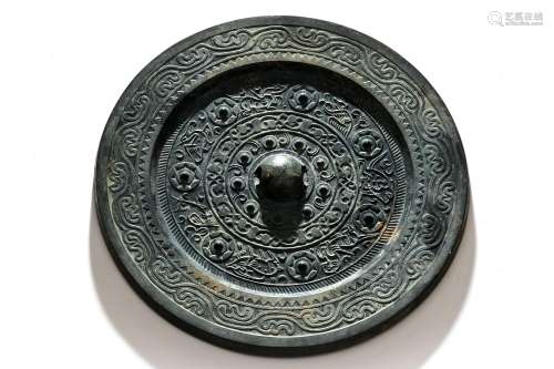 A Mystical Beasts Bronze Mirror Han Dynasty