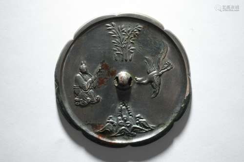 A Musician and Phoenix Bronze Mirror Tang Dynasty