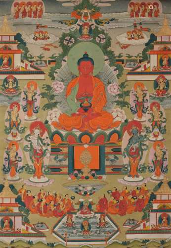 An 18th Century Thangka of Amitabha in Sukhavati