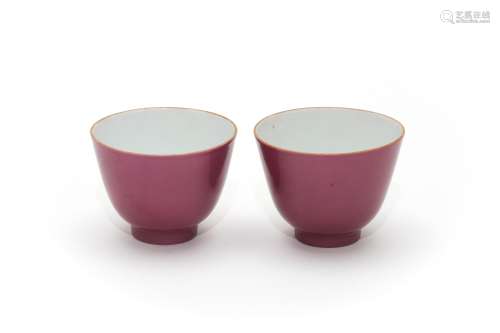A Pair of Carmine Glazed Cups with Guangxu Mark