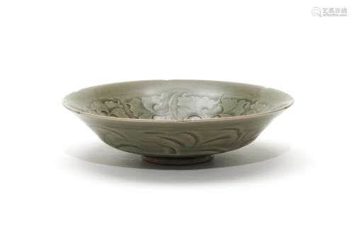 A Yaozhou Ware Celadon Glazed High Relief Dish Song