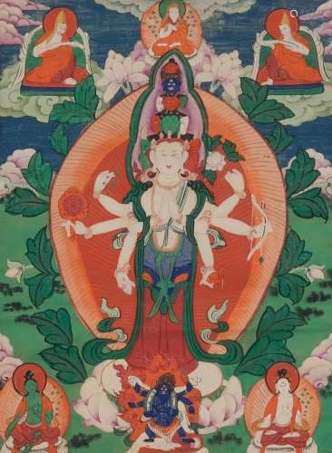 A 19th Century Thangka of 11 Faced Guanyin